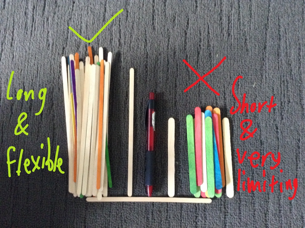 aim for long and thin. If it's both longer and thinner than a pen, you're probably good to go